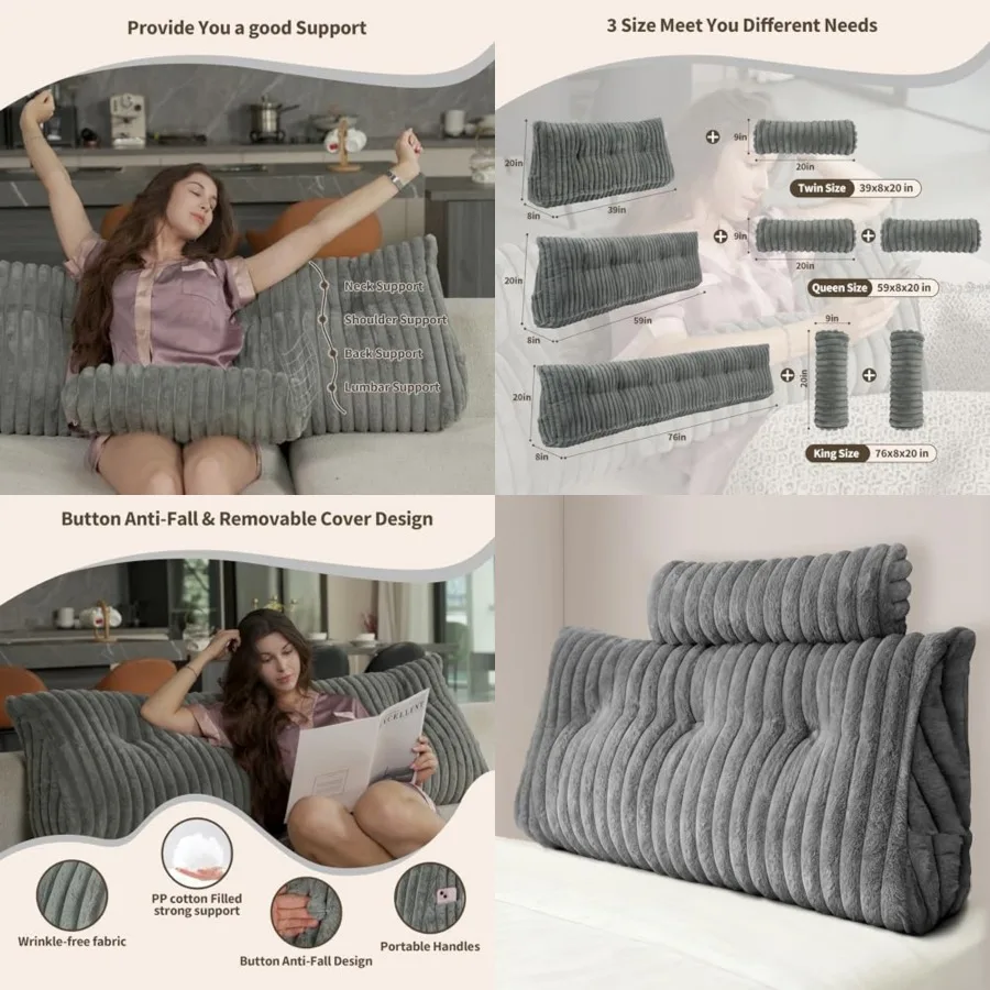 

Headboard Pillow Tw, Faux Fur Wedge Pillow Headboard for Bed Sittg Up, Back Support Pillows for Readg, Workg with 2 Pack Neck B