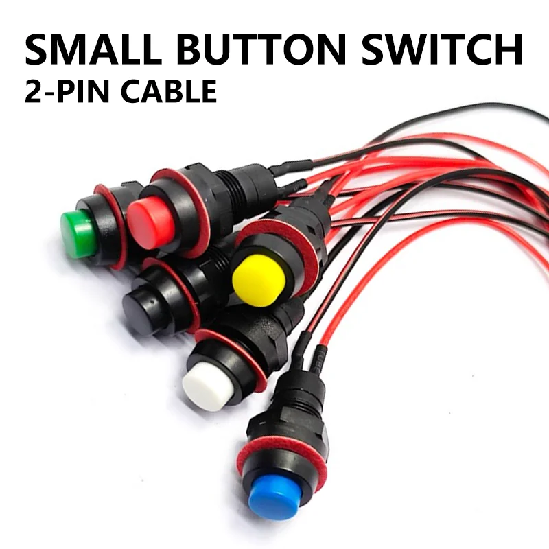 5/20PCS DS-211 10MM Round Button Switch With Cable Locking Self-Locking DS-213 Momentary Small Self-Reset Push Button Switch