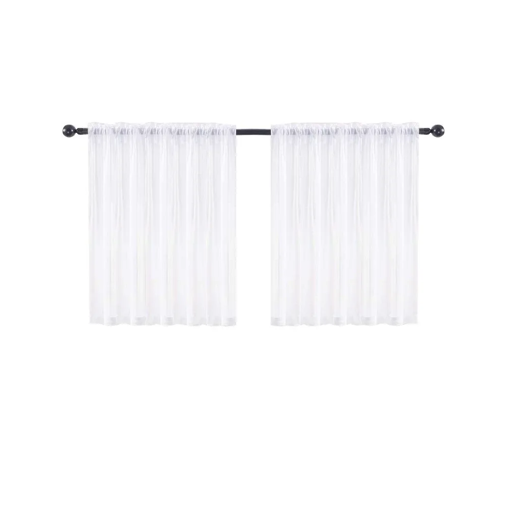 Decorative Light Filtering Short Curtains Through-rod Design Solid Color Tulle Curtains Gauze Transparent Divider Curtain Cafe
