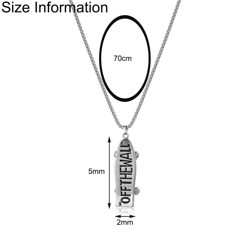 2022 OFF THE WALL Slogan Skateboard Pendant Necklace For Women Men 316L Stainless Steel Dangle Necklaces Punk Jewelry