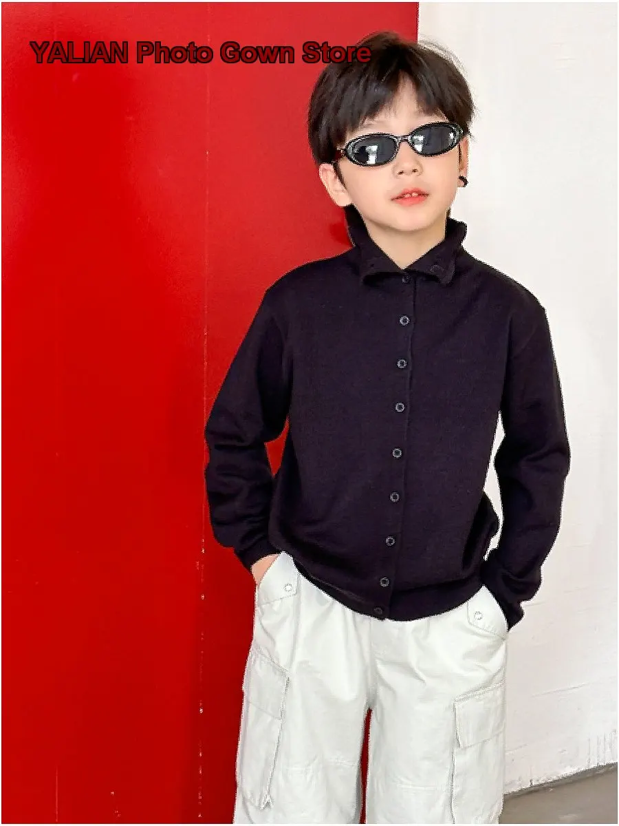 Men's Lapel Knit Cardigan Coat Boys Autumn Jacket Baby Loose Casual Base Layer Trendy Kids