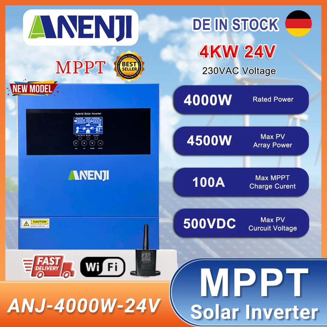 4KW Hybrid Solar Inverter Off Grid Pure Sine Wave Inverter MPPT 100A PV  60-500VDC Solar Charge Controller With WiFi