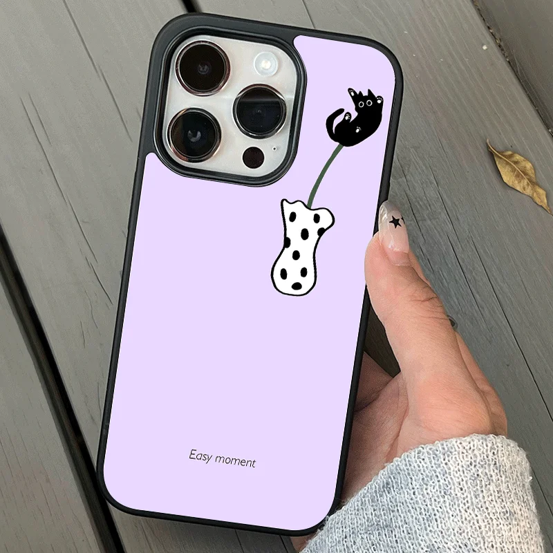 

Purple Taro Kitten with Black Border Phone Case for IPhone 16 15 14 11 12 13 Pro Max Cute Mobile Phone Case for IPhone XR XS MAX