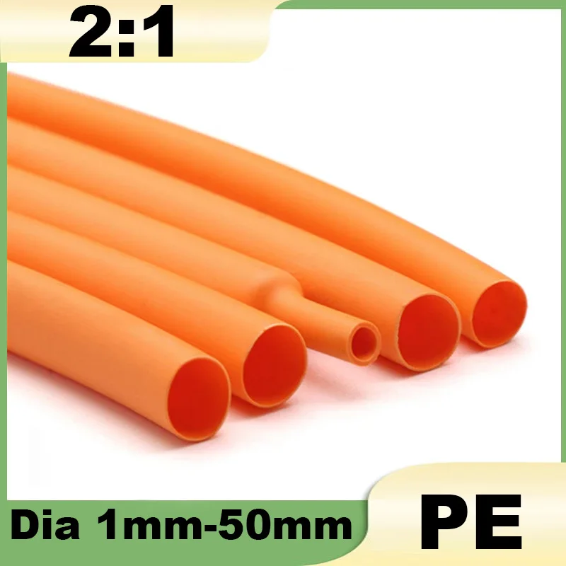 5Meter 2:1 Heat Shrink Tube Orange Dia 1mm-50mm Ratio PE Polyolefin Thermal Cable Sleeve Insulated Cable Wire Wrap