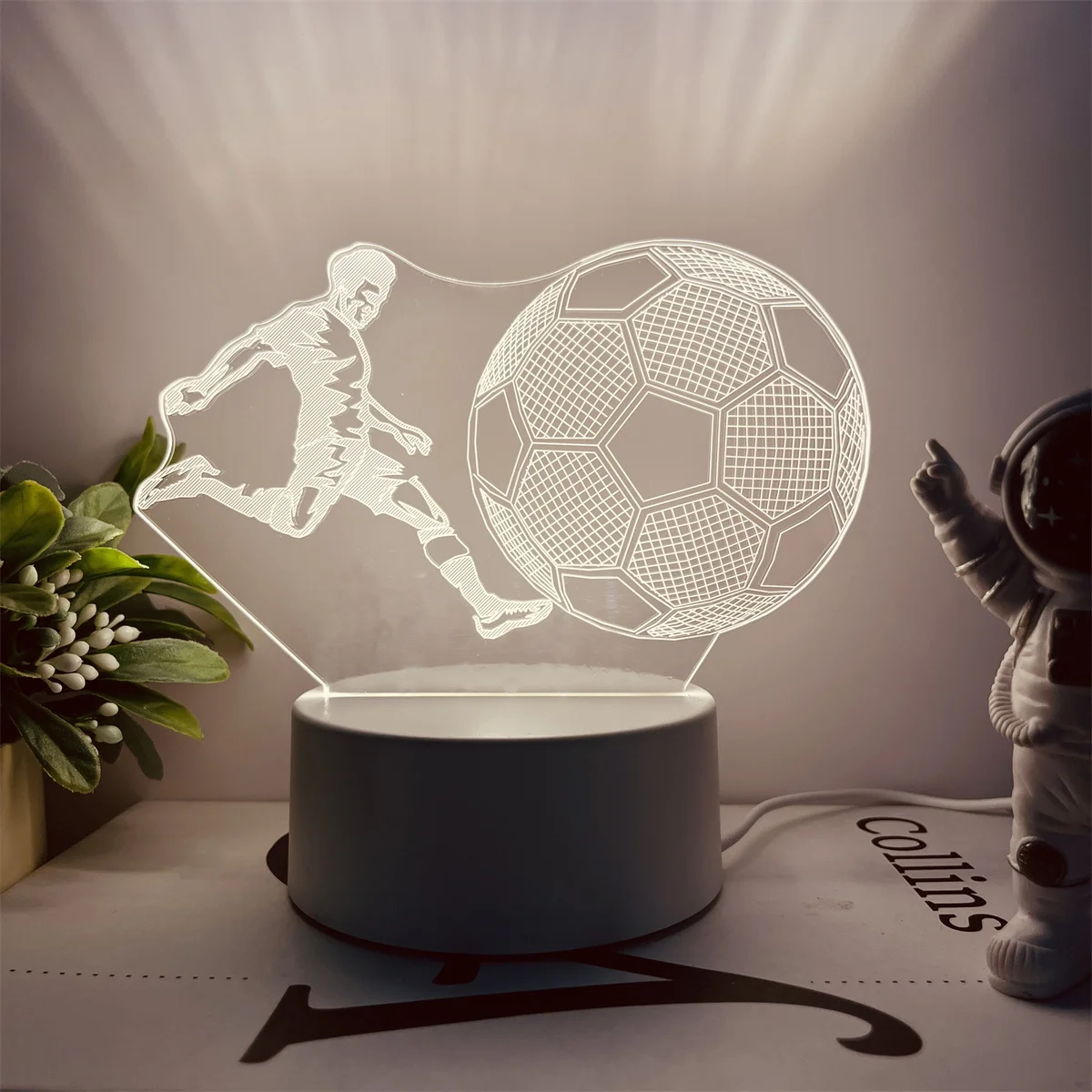 1pc Football 3D Night Light, 3D Optical Illusion Lamp With Touch, 7-Color Changing Ambient Light For Bedroom