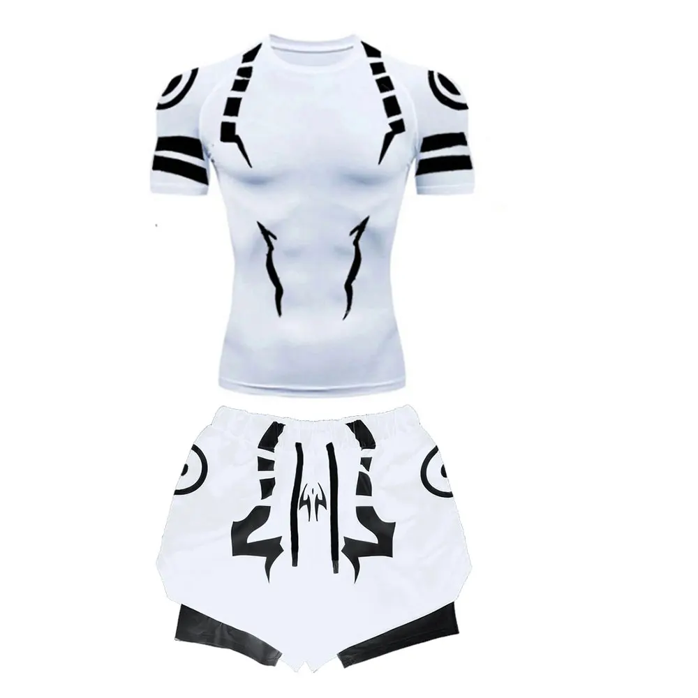 Anime Compression Set Anime Jujutsu Kaisen Fitness Suit for Men Quick Dry Compression Shirt+Gym Shorts 2PCS Running Workout