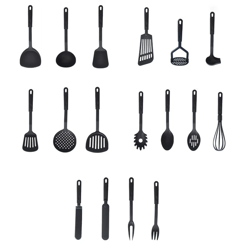 17 Piece Kitchen Utensils Non-Stick Cooking Utensils Set Black Nylon Kitchen Gadgets Tools For Cook(BPA Free)