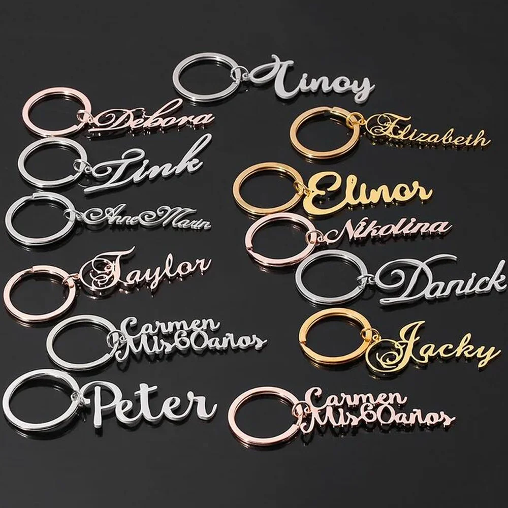 Fashion Customized Name Letter Keyring Unique Stainless Steel Keychain for Women and Men Customized Keychain Gift New Product