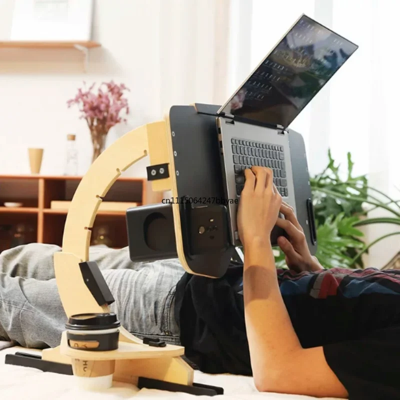 For Wooden Folding Laptop Bed Desk Adjustable Lift Height Universal Desktop Riser Support Stand For Home Office Use