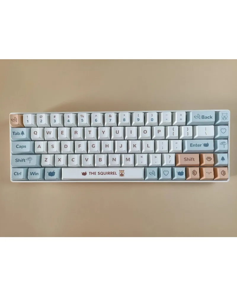 

white light blue and light brown color block pbt dye sub keycaps full set oem profile for mechanical keyboards