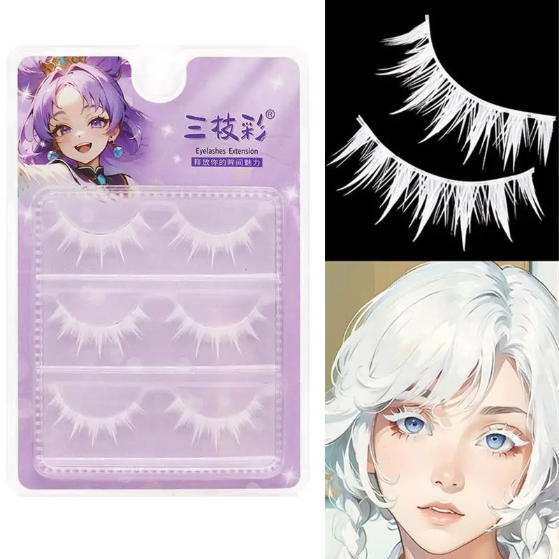 False Eye Lashes in White 3Pairs Cross Strip Style for Long Lasting Cosplay Makeup