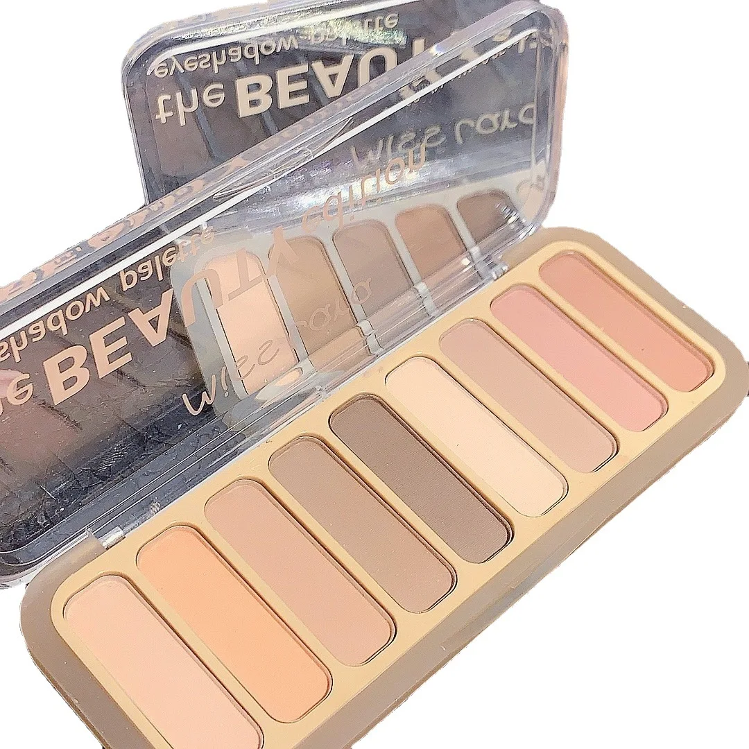 لوحة ظلال عيون مكونة من تسعة ألوان، أحمر خدود غير لامع بلون أرضي بني أسمنتي + تسليط الضوء على + لوحة تحديد دقيقة الكل في واحد