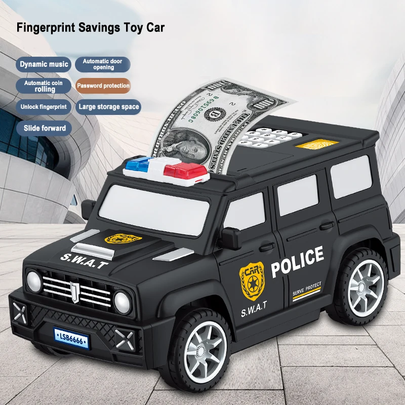 EBOYU Car Piggy Bank ATM Polícia Piggy Bank para dinheiro real com proteção de senha presentes Festival perfeito para meninos/meninas/crianças