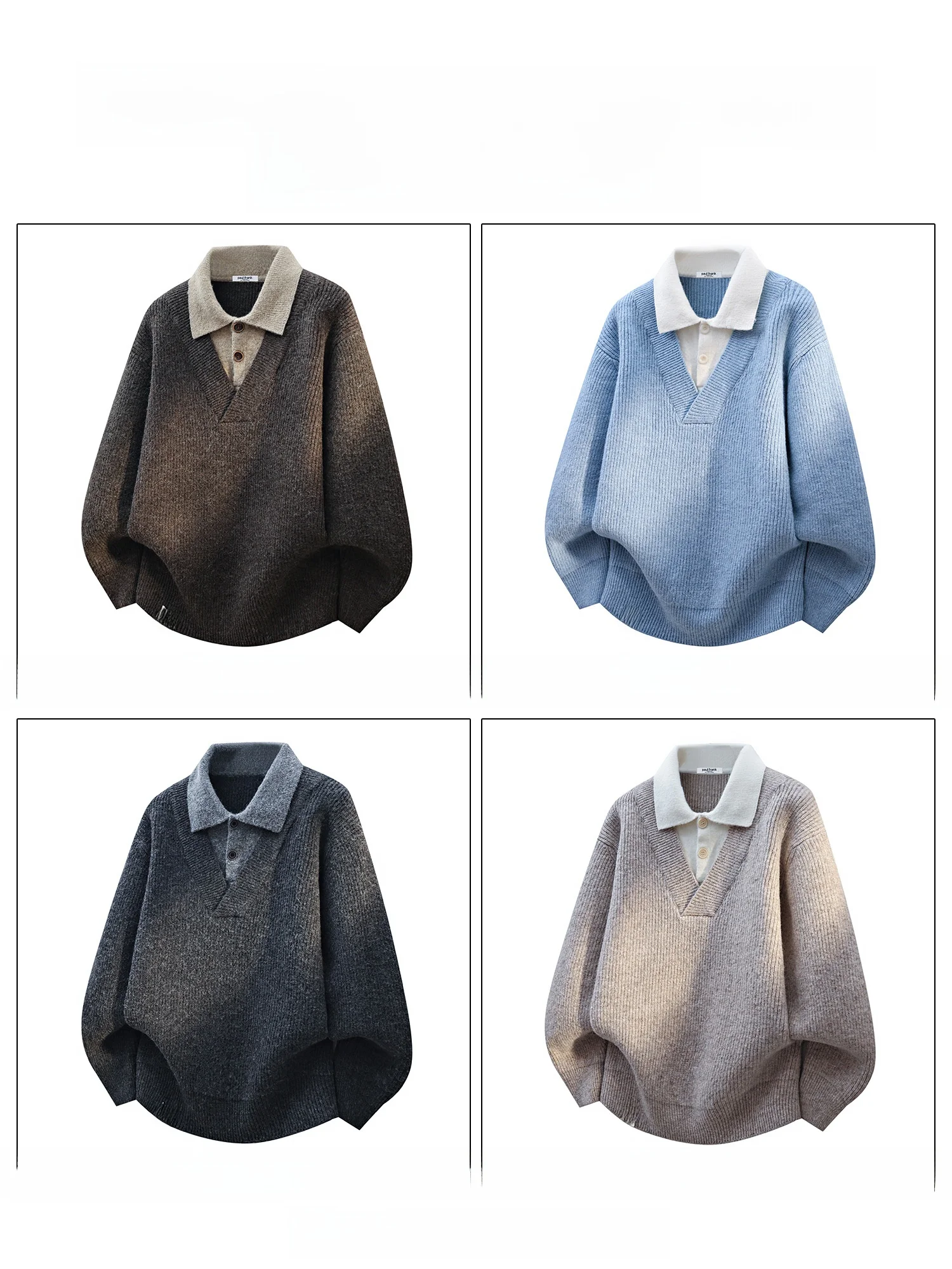 PaulFrank Men's Casual Knitted Sweater with irt Collar Monkey Design Winter Warm Thiened Long Sve Leisure Faion