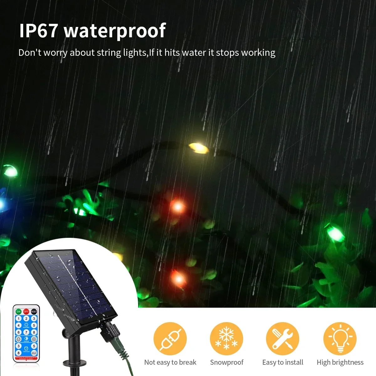 Outdoor Solar Panel LED String Lights Rubber-Covered Wire High Quality Waterproof 50M-10M With 8 Modes For Christmas Festival