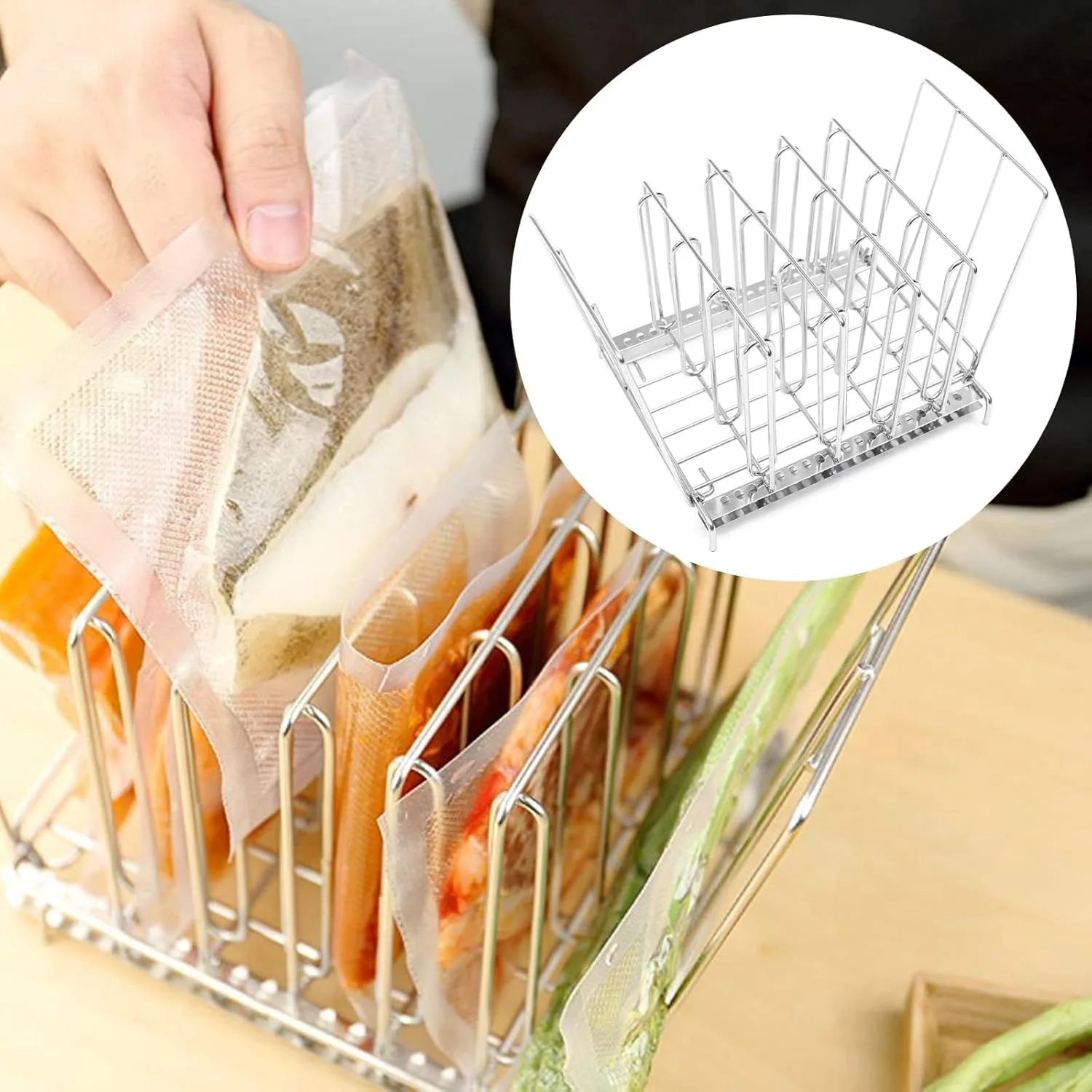 Food Separator Rack Stainless Steel 304 Shelves Foldable Divider Shelves with 5 Removable Grates Upright Rack for Cooking