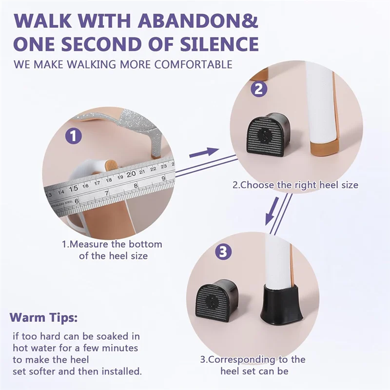 ASDS-Protetores de salto alto em forma de U 4 tamanhos 12 pares protetores de calcanhar capas de ponta antiderrapante protetor de salto alto com redução de ruído