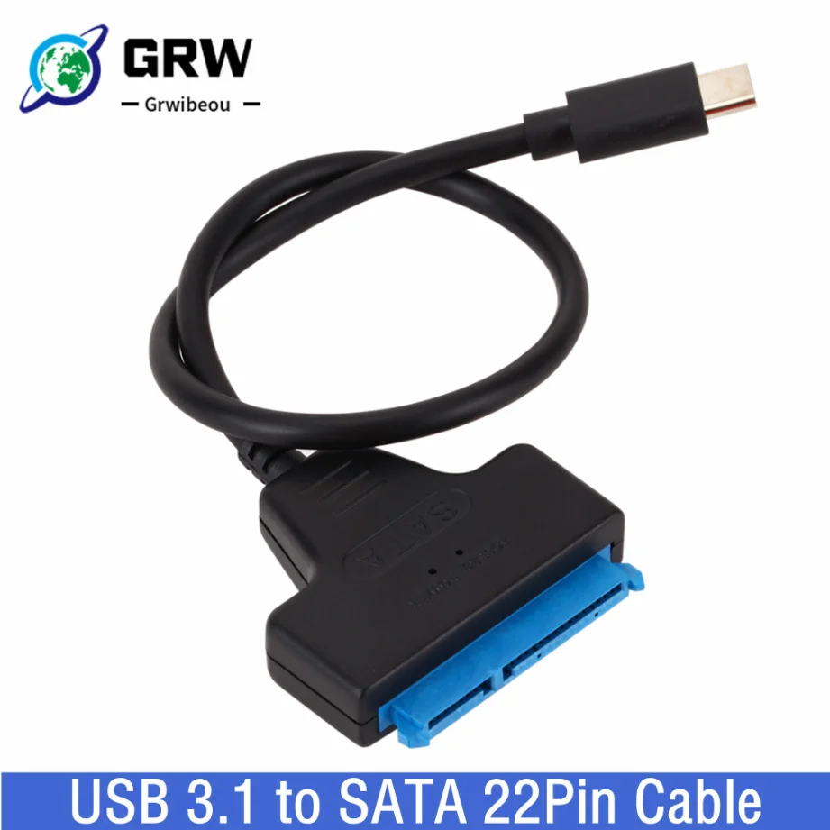 USB-C Grwibeou do Adapter SATA Sata do typu C, kabel USB 3.1 do 6 Gbps obsługuje 2.5 cali dysk twardy SSD HDD 22 Pin kabel SATA