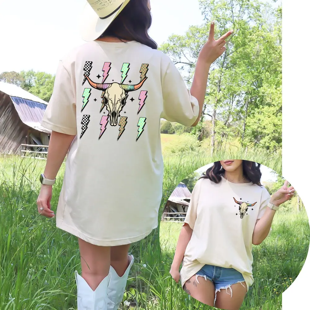 Longhorn Skull T Shirt Bull Women Comfort Colors Western For Cowgirl Oversized