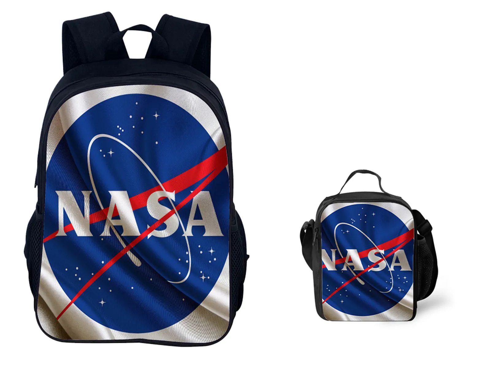 

Kids School Backpack with Lunch Bags NASA Water Resistant Casual Daypack Lightweight Canvas Bookbag for Boys Girls