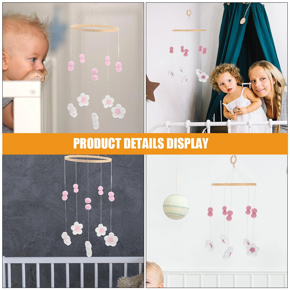 2 Piezas de Decoración para Cuarto de Bebé, Móvil de Cuna Estilo Nórdico Boho, Móvil Colgante de Madera con Pompones y Flores para Niñas, Juguetes para Cuna