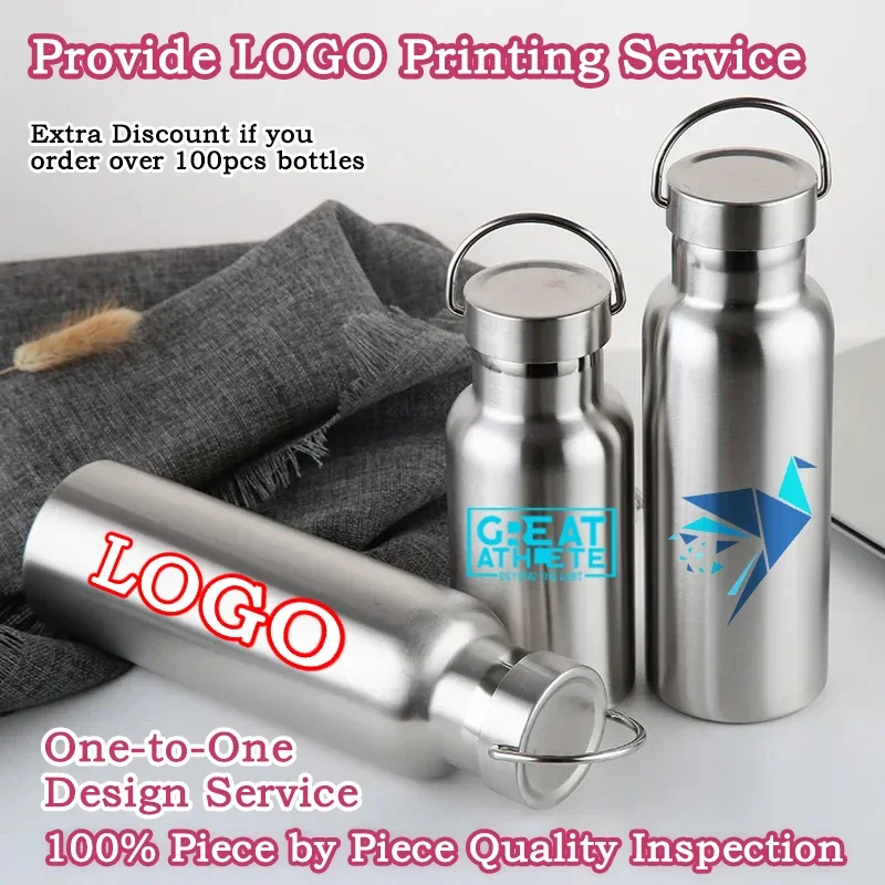 

LOGO Custom Stainless Steel Water Bottle Leak-proof Single OEM Wholesale Mouth Sports Water Bottles Printing Picture Drinkware