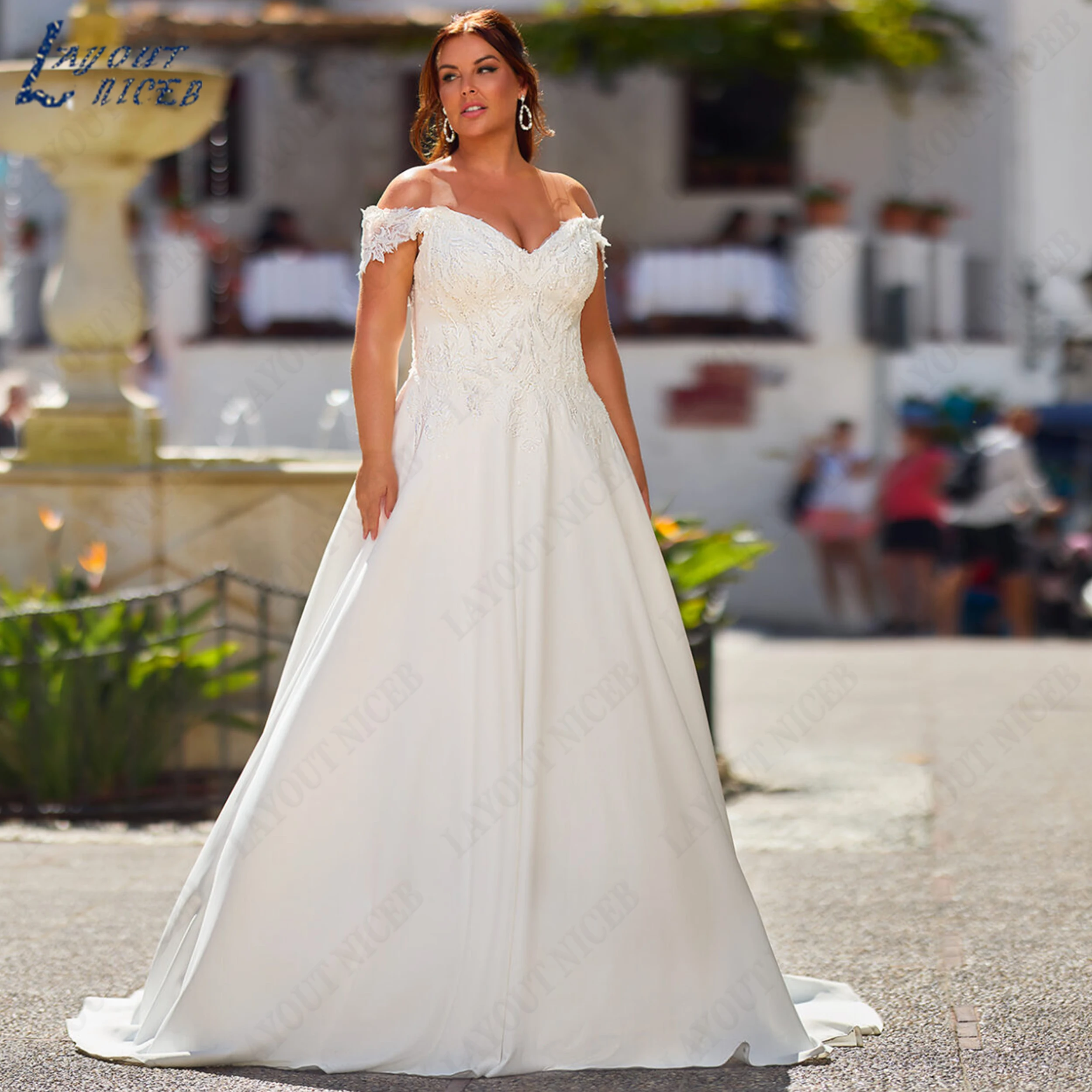 LAYOUT NICEB Customized Satin Plus Size Bridal Gown Off The Shoulder Wedding Dress Sweetheart Applique Bride Dresses Luxury