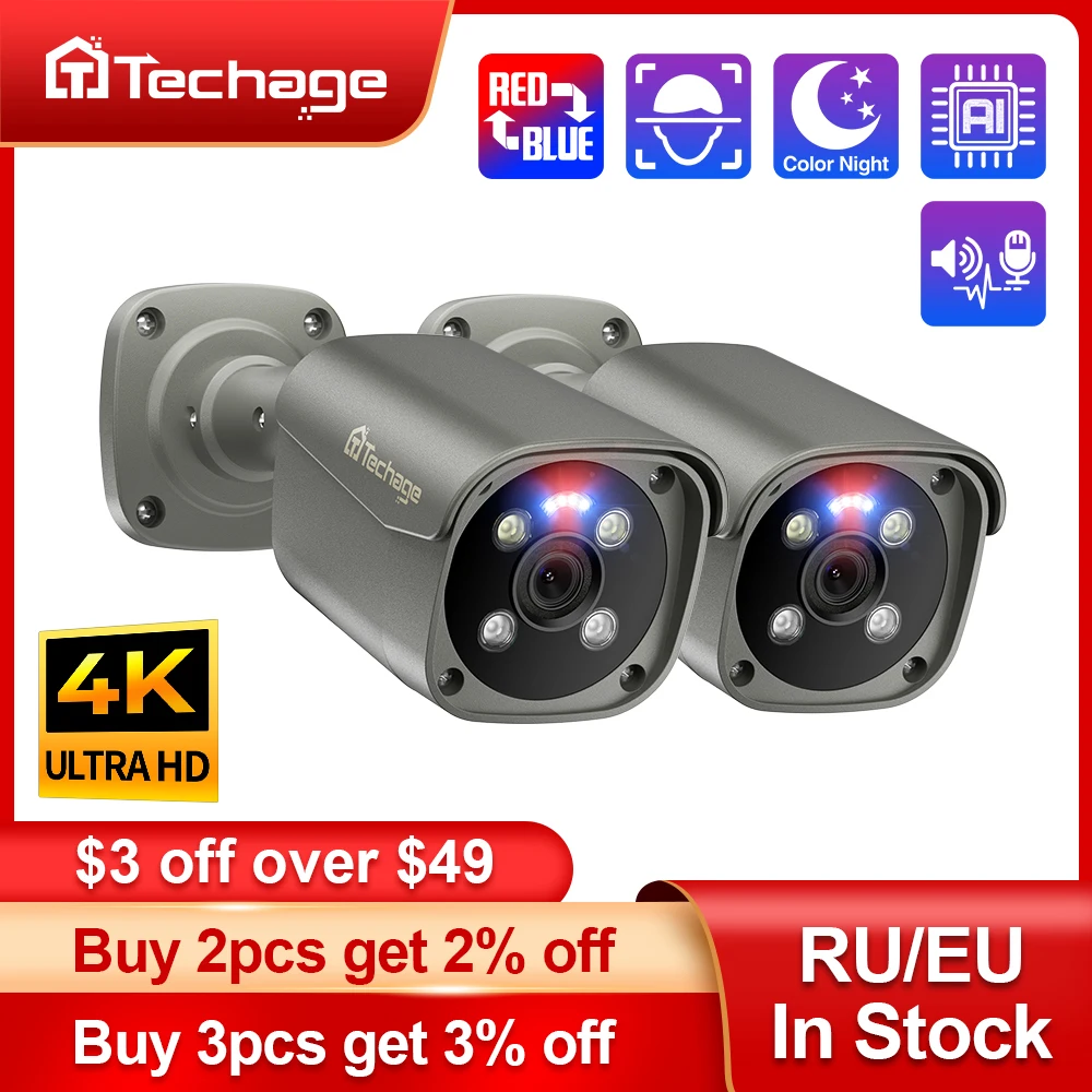 

Techage UHD 5MP 8MP 4K Security POE Camera Smart AI Human Detect Outdoor Two-way Audio IP Camera CCTV Surveillance Color Night