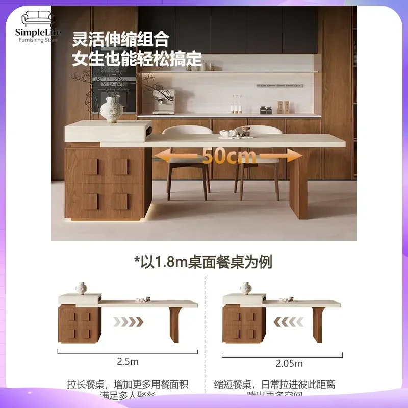 Walnut Dining Table Retractable Island Counter Hanging Rock Slab Kitchen Furniture Antique Style Household Restaurant Bar