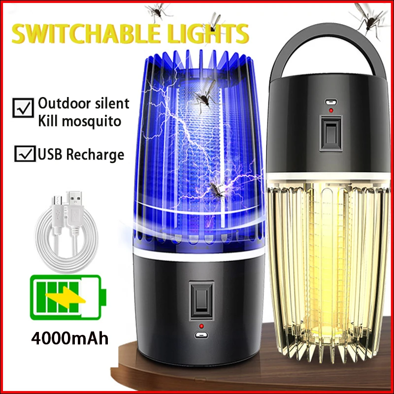 Outdoor Portable Mosquito Lamp Killer 4000mAh USB Recargable Lampara Antimosquitos For Camp Switchable Mosquito Killing Lamp