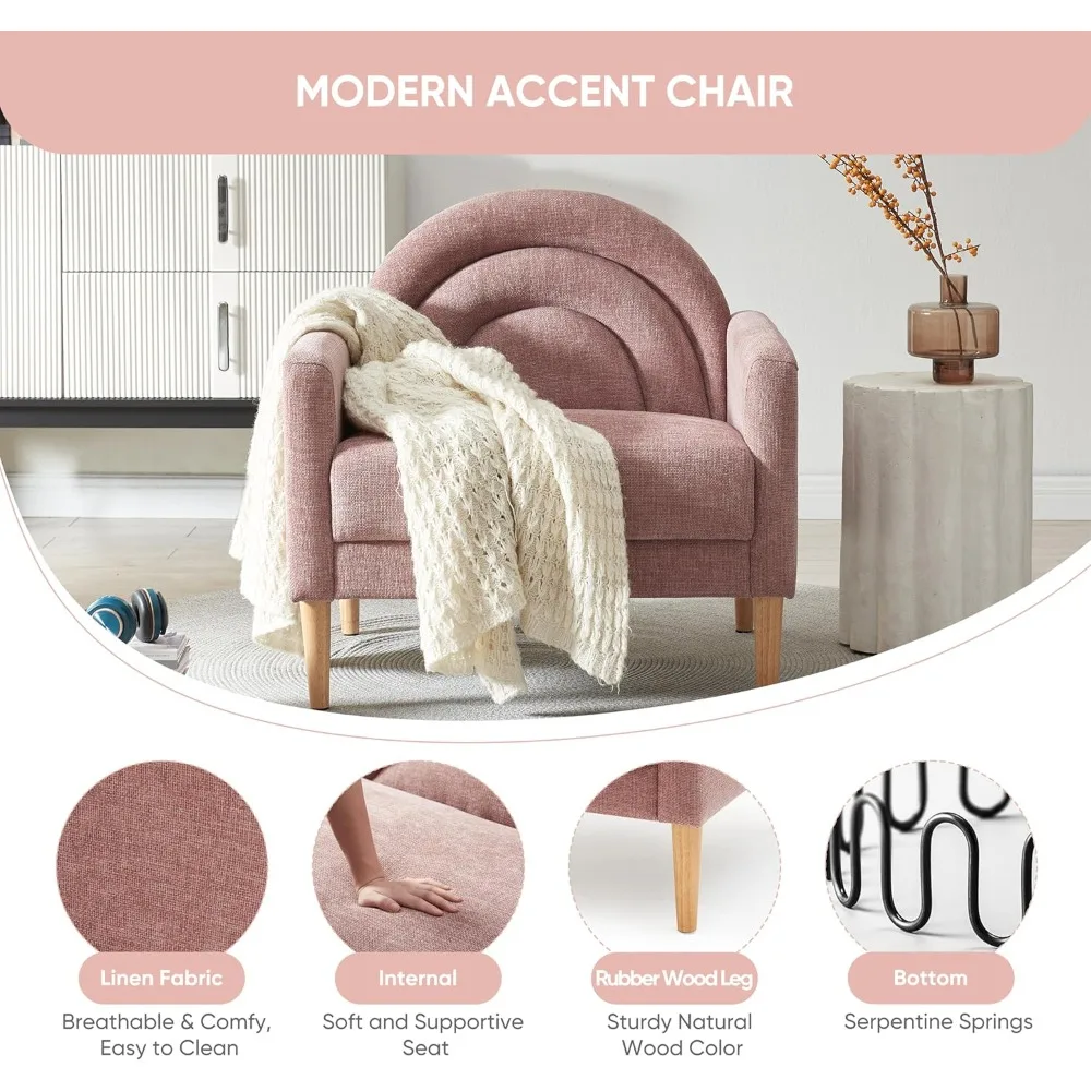 Accent Chair Reading Chair with Armrest, Small Comfy Chair for Small Spaces, Modern Linen Upholstered Armchair for Bedroom & Liv