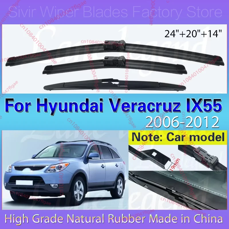 

3PCS Car Wiper For Hyundai Veracruz IX55 2006 - 2012 Front Rear Windshield Windscreen Wiper Blade Rubber Accessories 24"+20"+14"