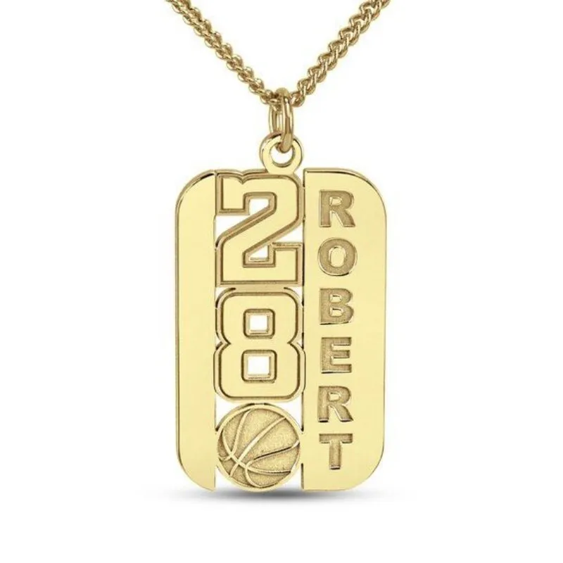 Personalized Square Plaque Necklace With Name On It Stainless Steel Basketball Pendant Customized Gold Pendant For Men Gif