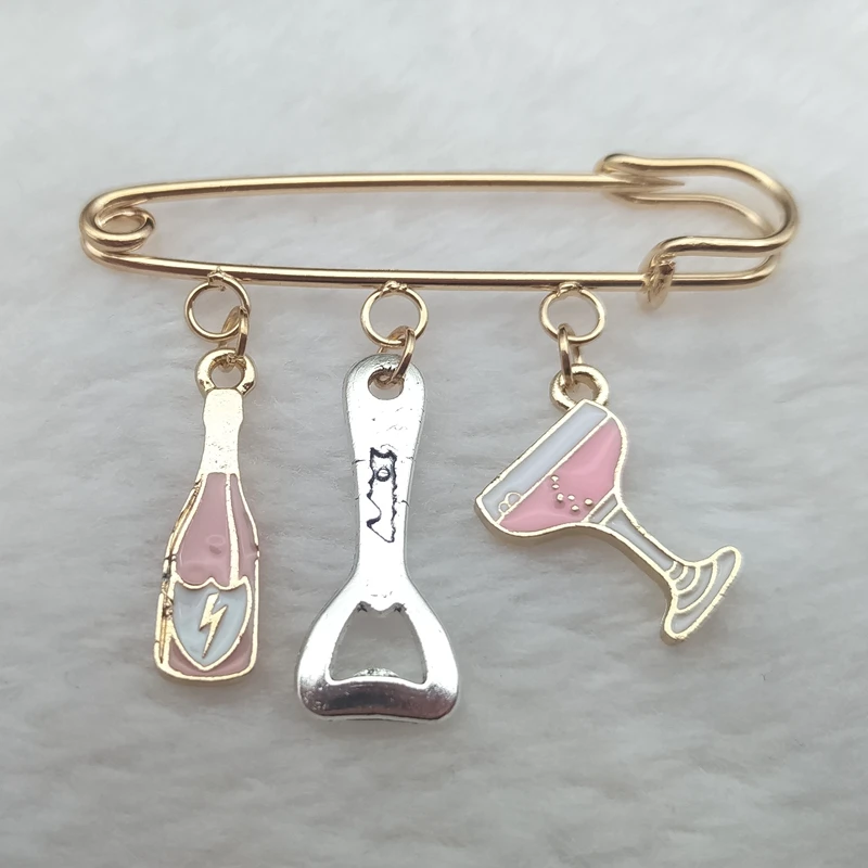 New fashion mini cute beer mug pin red wine bottle cup brooch enamel juice pin couple best friend pin