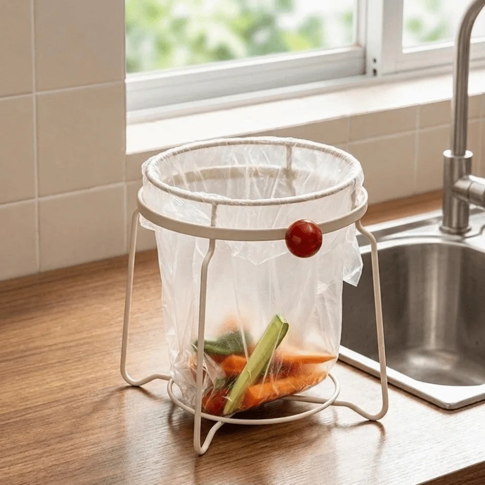 Durable Stainless Steel Trash Bag Holder Wide Opening Anti-slip Trash Bag Support Rust-proof Sink Garbage Organizer Countertop