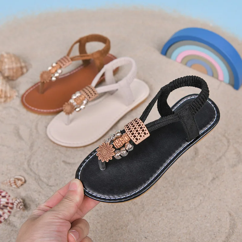 Sandalias2026Summer New Bohemian Ethnic Style Kids Sandals Comfort Anti Slip Girls Beach Shoes Retro Versatile Girls' Flip Flops