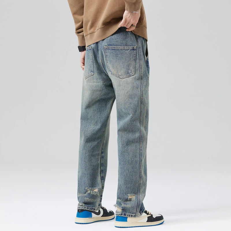 الأمريكية Sle عادية الدينيم الجينز الرجال شارع العليا الاتجاه هول واسعة الساق السراويل الطويلة الخريف Faion مستقيم قطع فضفاضة تناسب