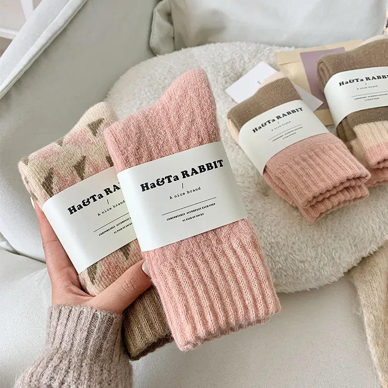 

Женские осенне-зимние мягкие носки, удобные кашемировые толстые кашемировые модные толстые однотонные розовые