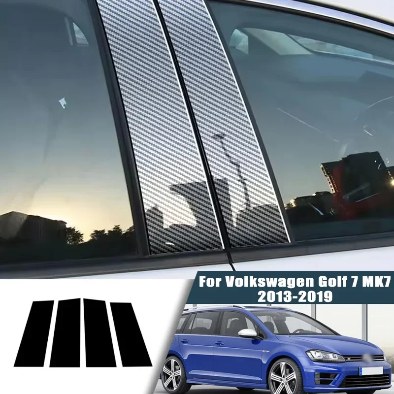 Glossy Black Carbon Fiber Window Door Deal B C Pillar Post Cover Sticker For Volkswagen Golf 7 VII MK7 2013-2019 2014 2015