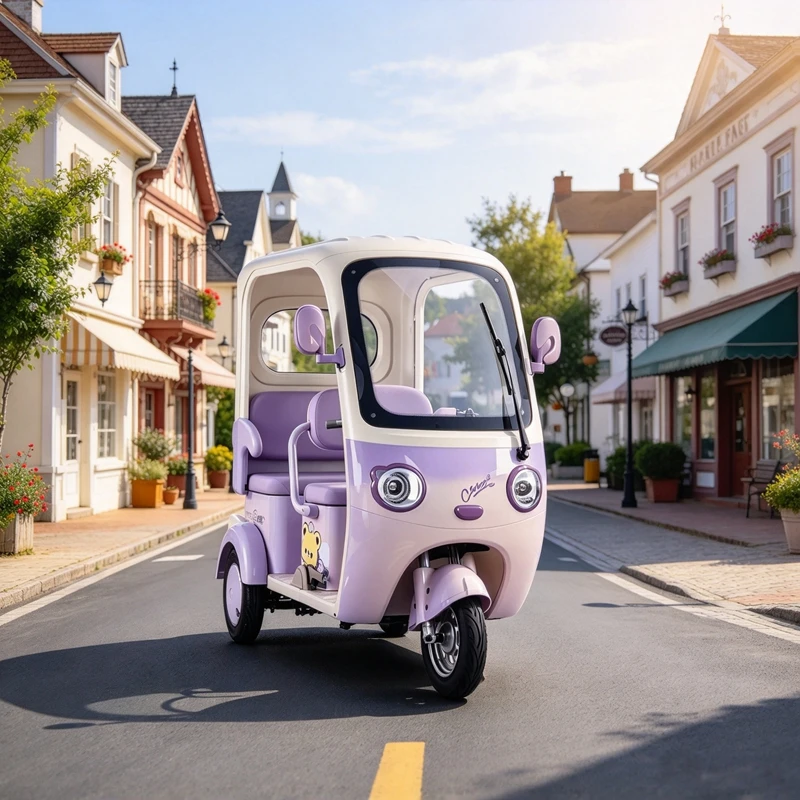 Practical High Quality Classic Style Electric Tricycle Construction Site Vehicle With Cabin Brushless Motor Removable Battery