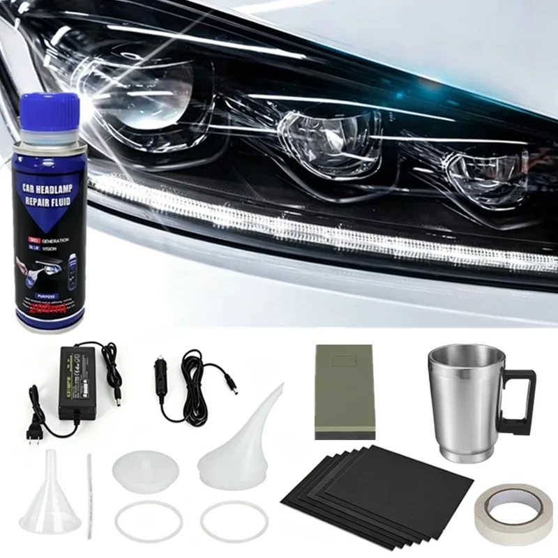 Kit de Restauration Chimique pour Phares de Voiture, Liquide de Polissage pour Réparation de Phares, Ensemble d'Évaporateurs Polymères, Nettoyant Anti-Rayures pour Voiture, Kit de Restauration et de Détail