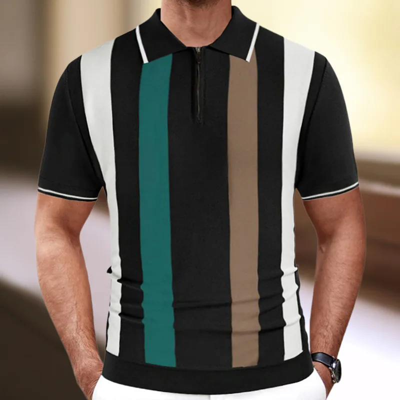 

Colorful Striped Knitted Polo Shirts For Men Short Sleeve Trends Summer Quality Soft Comfortable Elastic Camisas De Hombre M-3XL