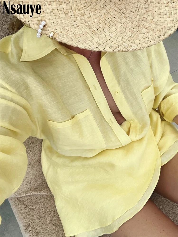 Nsauye Sexy femmes Club à manches longues chemise hauts Mini fête décontracté mode été plage couvrir jupe tenues deux pièces ensemble 2025