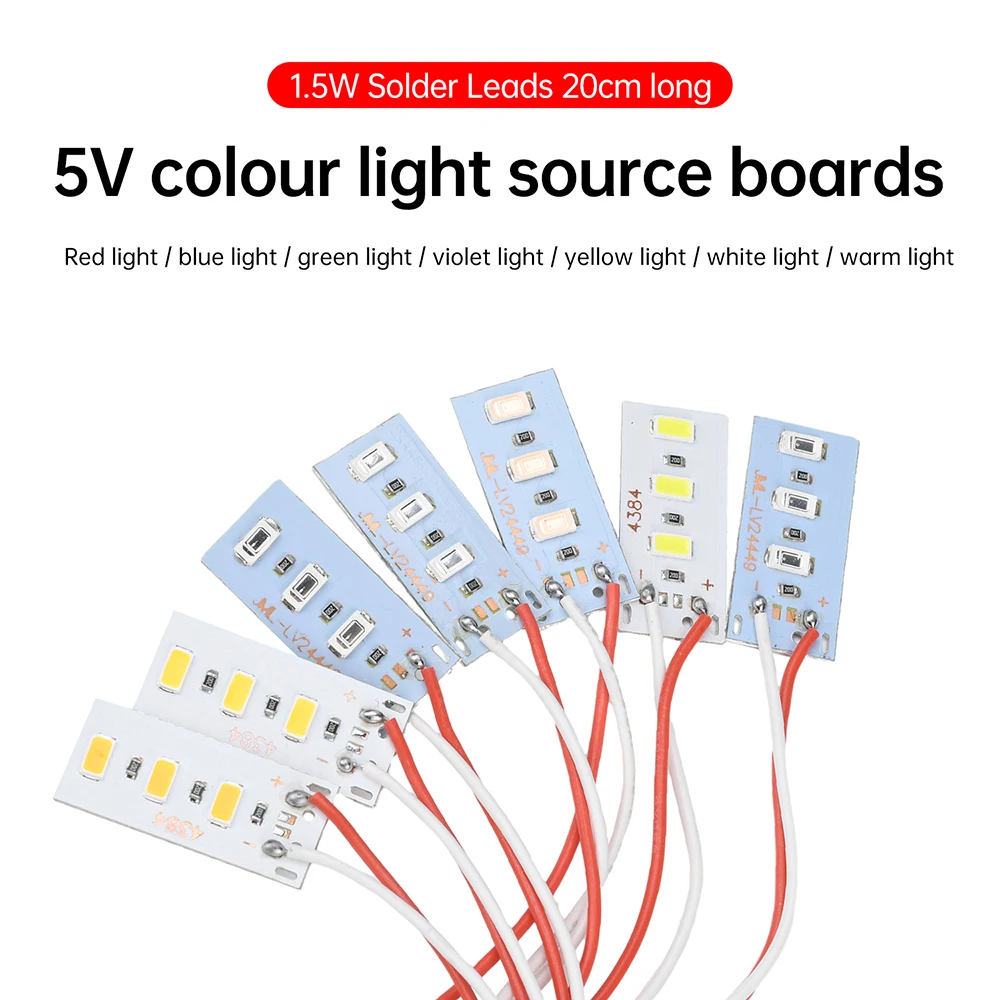 5PCS 1.5W 5V 5730 LED Color Lamp Bead Light Board Bulb With 20cm Line Red Yellow Green Blue Warm White Light