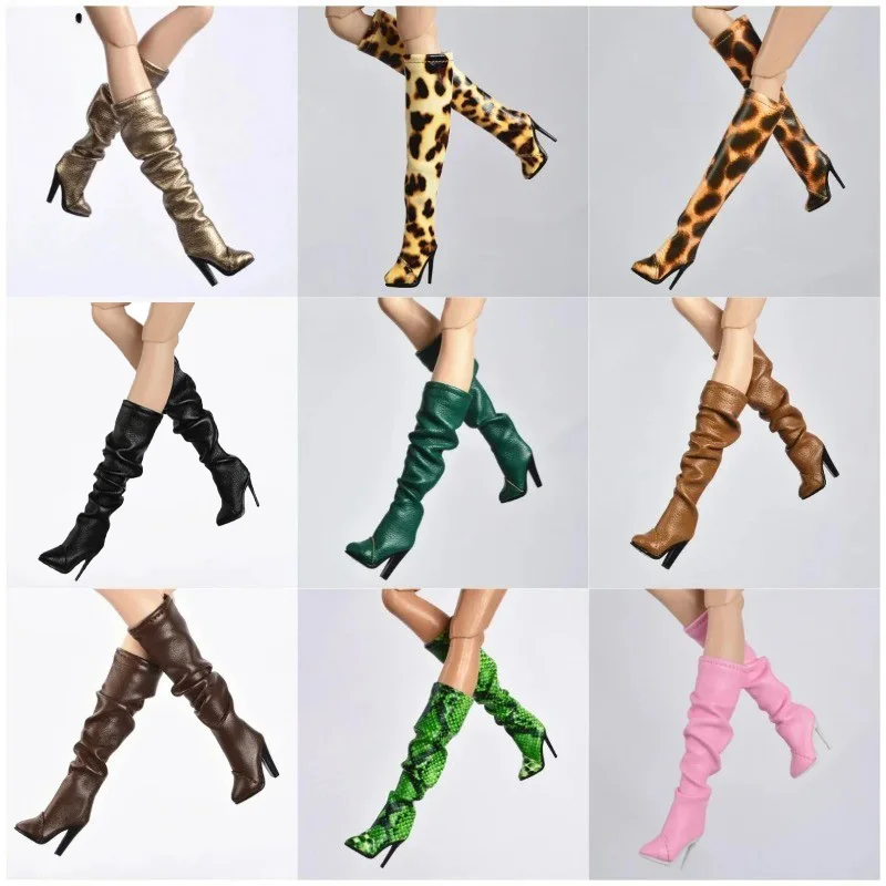 

1/6 Scale Wrinkle Knee High Boots Trendy High Heel Shoes Handmade Dolls Dress Up Toy For 12inch Figure FR2 30CM Doll Accessories
