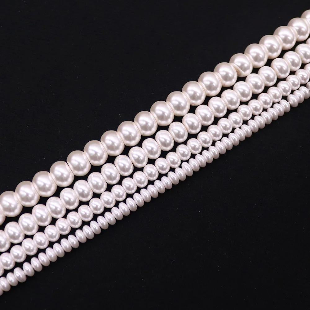 3-10mm White Glass Imitation Pearl Abacus Beads Fashion Women's Necklace Bracelet Handmade Jewelry Accessories 1 Strand/pack