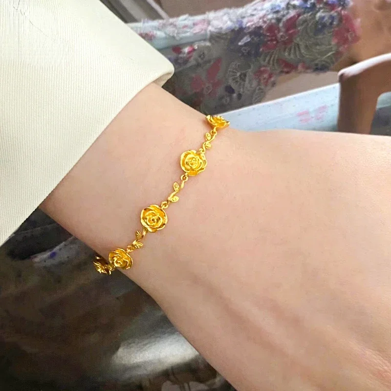 Fashion Elegant Rose Bracelet Bangle for Women Women's New Vintage Flower Jewelry Fine Jelwery Gifts