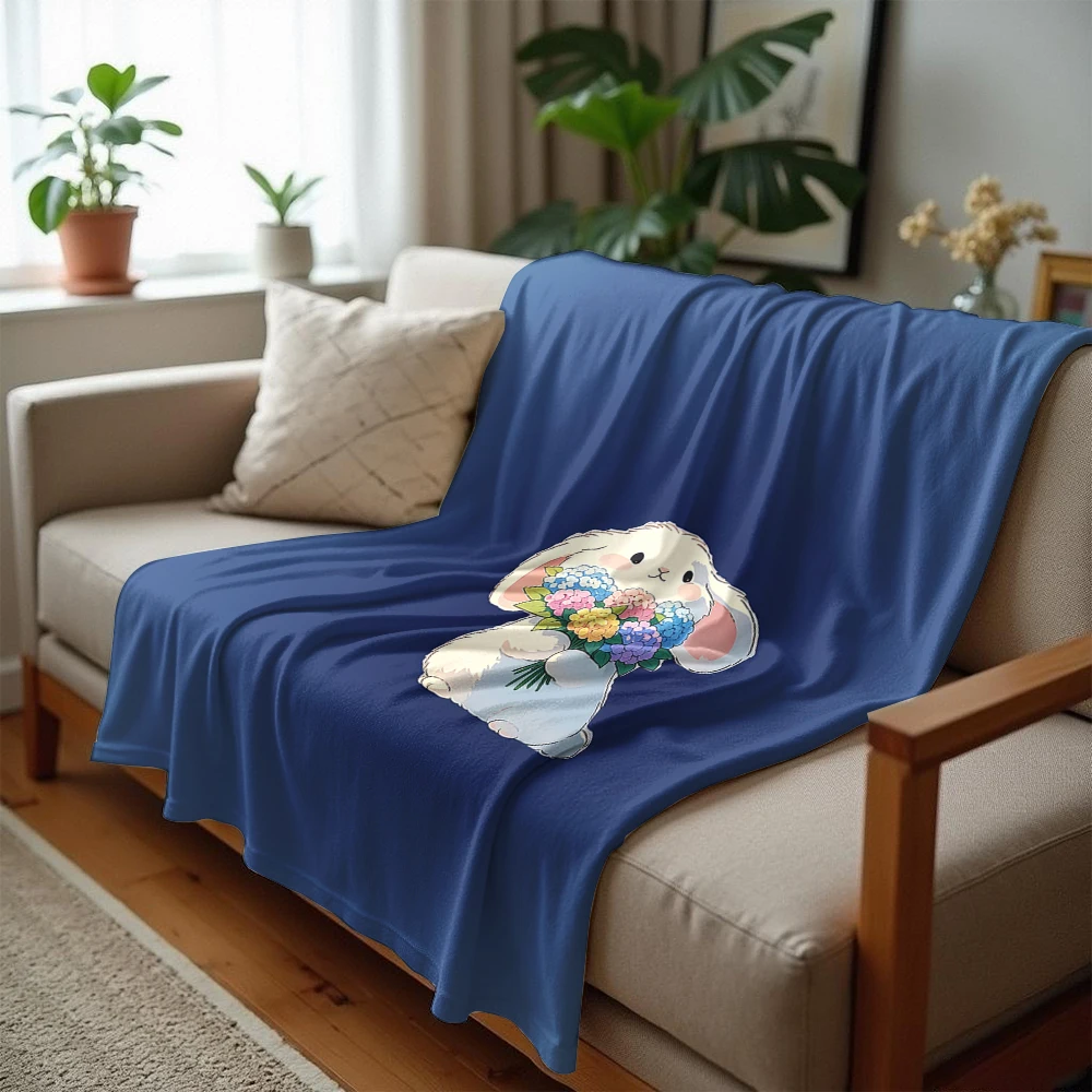 Bouquet-carrying Lop Bunny Ultra Soft Sherpa Fleece Blanket Fluffy Warm Halloween Cozy Throw for Couch Bedroom Gift All season