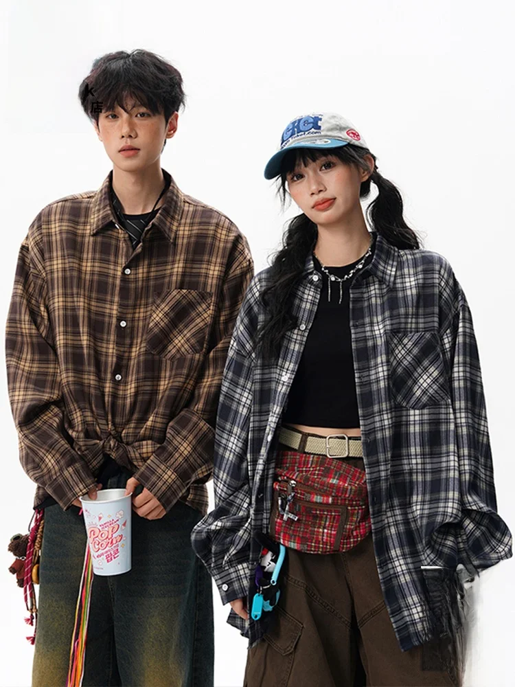 

PaulFrank Retro Plaid Long Sve irt Men Casual Loose Fit Spring Trendy Brand Couple Sle Open Cardigan Cotton Polyester ...