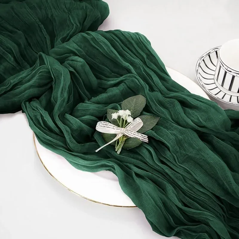 Dark green Cheesecloth Table Runner 4 Pack Vintage Rustic Gauze Table Runner Boho Decoration for St Patrick's Day Easter Wedding